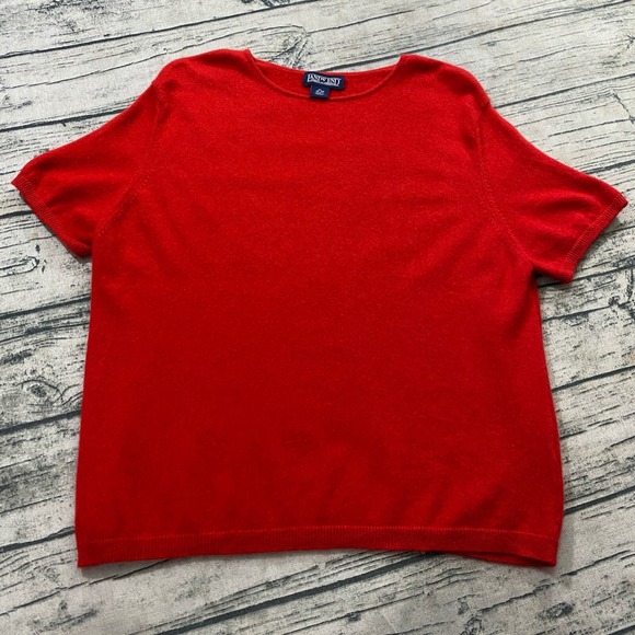 Lands‎ End Womens XL Short Sleeve 100% Cashmere Knit Sweater Top Vtg Red - Picture 1 of 9
